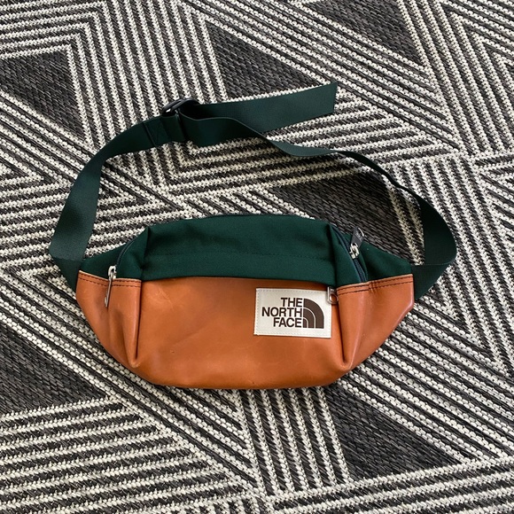 The North Face Fanny Pack hip pack crossbody bag brown label leather cordura - Picture 2 of 11